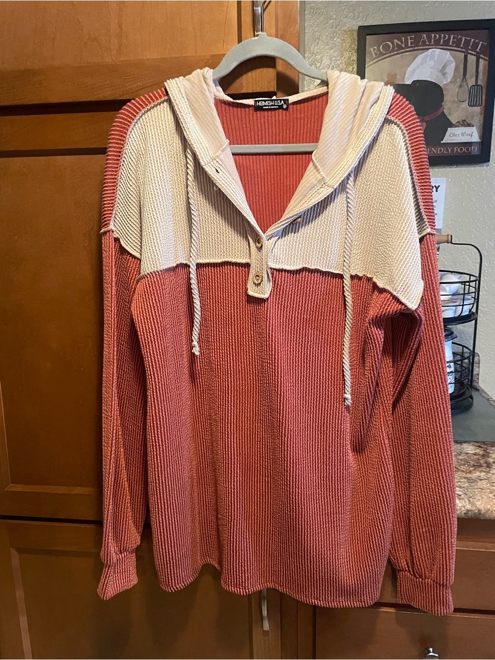 HEIMISH USA Coral and Cream Ribbed Thermal Top